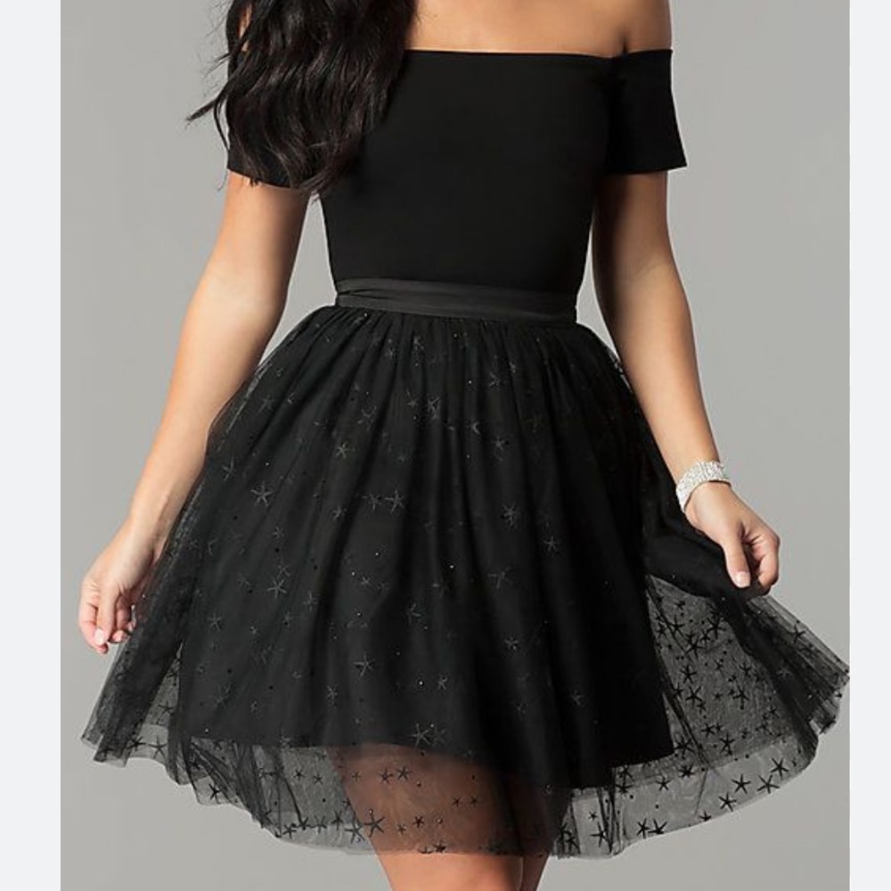 Harper Lemon Cocktail Dress Size Med Black Stars & Crystals Tulle